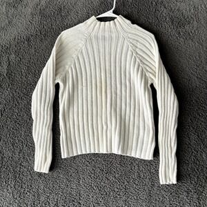 Herman Geist Beige Mock Neck Ribbed Knit Slim Fit Casual Pullover Sweater Sz M